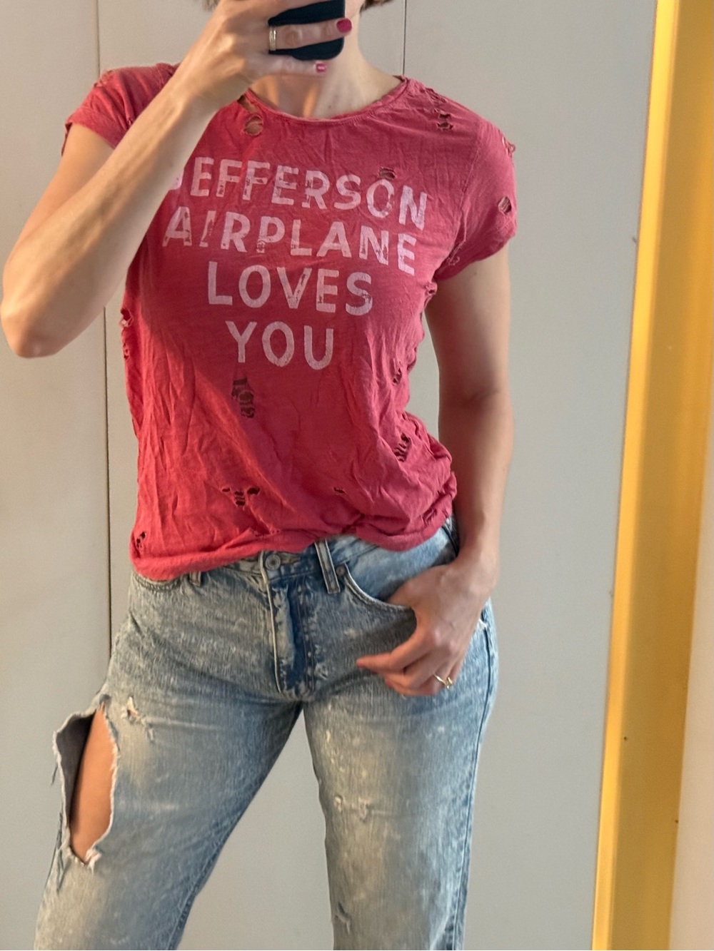 Distressed Red Graphic Tee - "Jefferson Airplane Loves You"